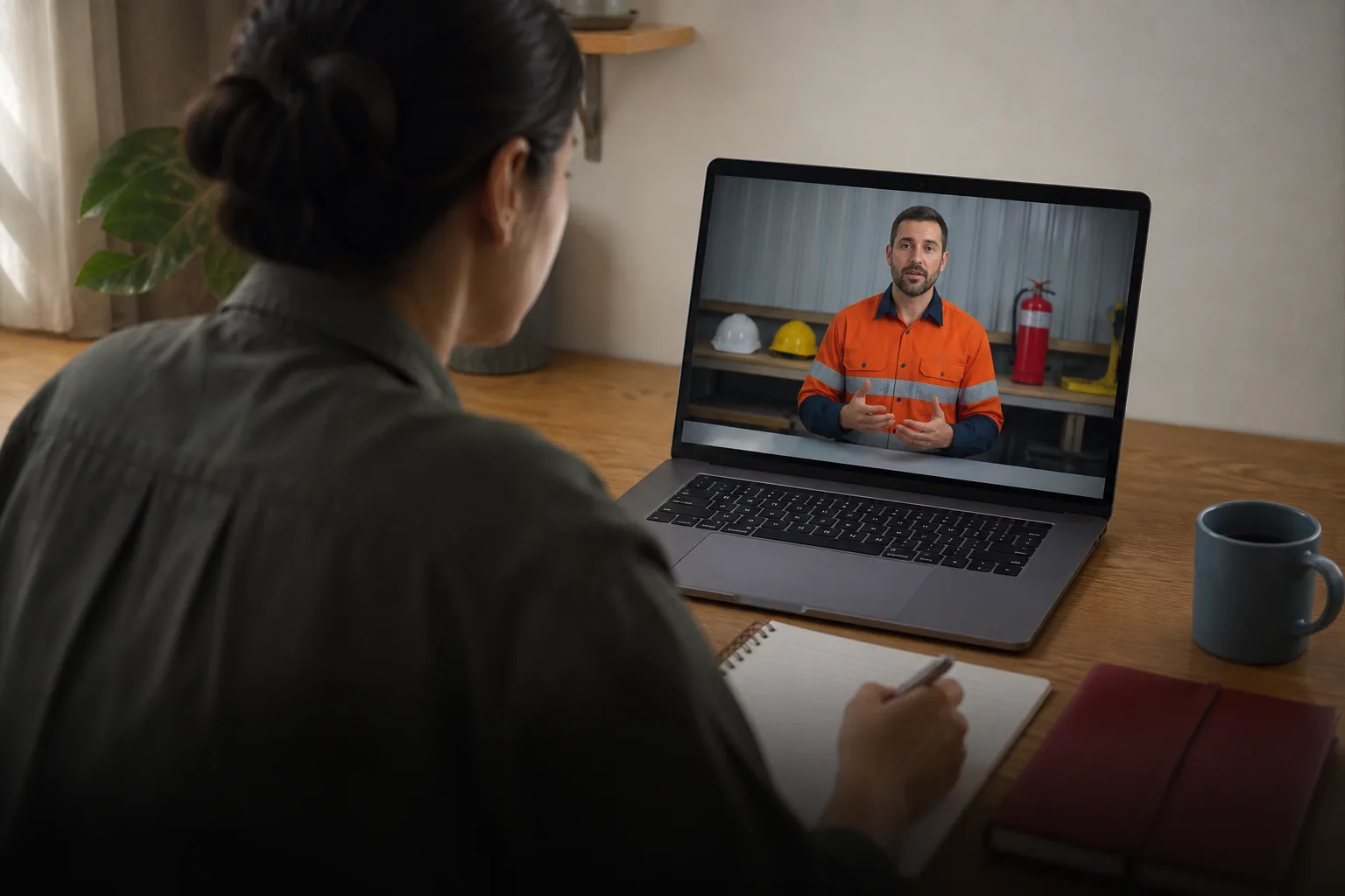 Osoba uczestnicząca w szkoleniu BHP na laptopie